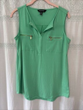 Ellen Tracy Bright Seafoam Sleeveless Top Size S Front Zipper Accents Stretch